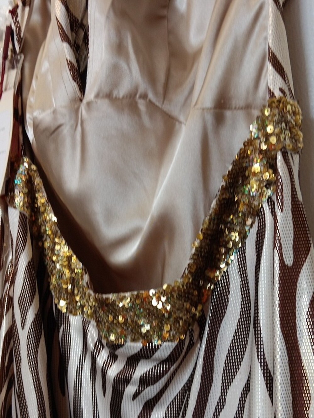 Vintage La Femme Gold and Brown Zebra-Print Maxi Dress with Embellished Waist - Picture 11 of 16